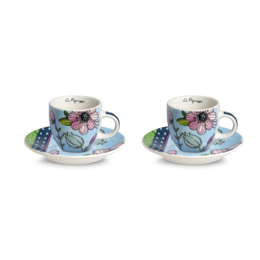 Set 2 tazze caffè con piattino in porcellana decorata "LE PUPAZZE" Egan