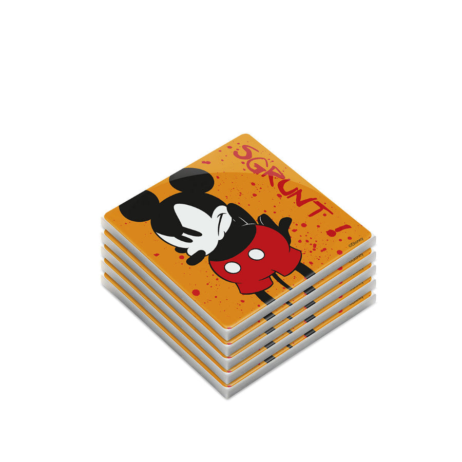 Foto di ambientazione con cinque sottobicchieri Mickey Mouse I AM arancione Egan