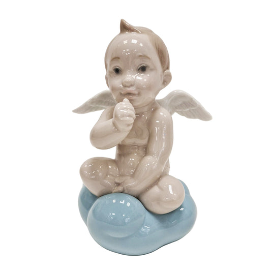 Scultura in porcellana spagnola " PICCOLO ANGELO SULLA NUVOLA BLU" NAO by Lladró –