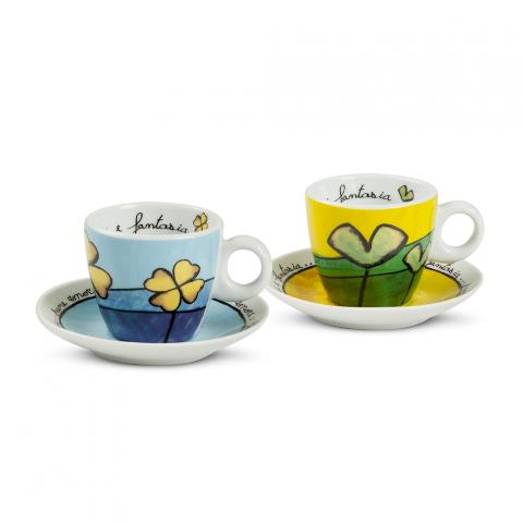 Set 2 tazze caffè con piattino in porcellana decorata PANE AMORE E FANTASIA Egan