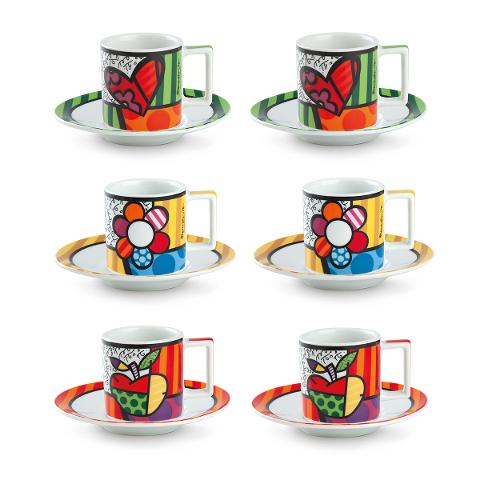 Set 6 tazze caffè con piattino in porcellana decorata Egan BRITTO ICON