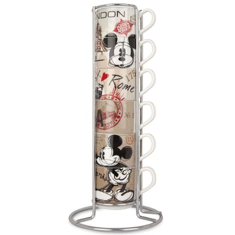 Set 6 tazze caffè in porcellana decorata con metalrack Egan MICKEY MOUSE CITY