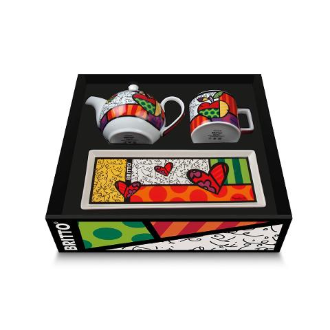 Set teiera, tazza cappuccino e vassoio in porcellana decorata Egan BRITTO ICON