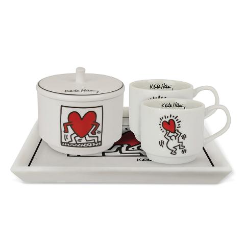 Set 2 tazze caffè impilabili con vassoio e zuccheriera in porcellana Egan KEITH HARING